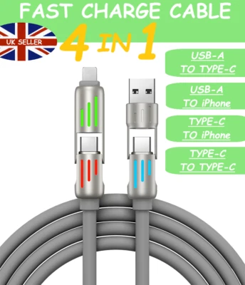 240W 4-in-1 Multi Fast Charging Cable Cord USB TYPE C for iPhone samsung android - Image 1 of 4