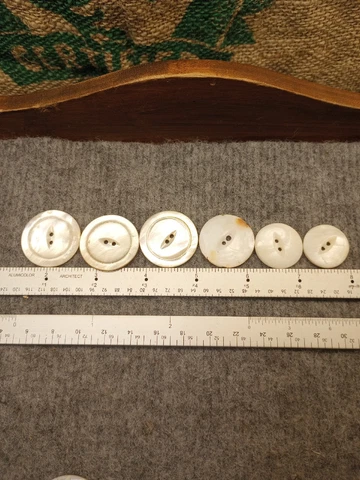 Lot of (6) Victorian Hand Carved Mother of Pearl Round  2-Hole Buttons Cover