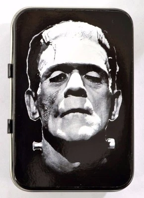 FRANKENSTEIN MONSTER BORIS KARLOFF VINTAGE HORROR SMALL HINGED TIN MINTS PILL
