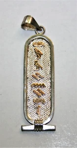 Cartucho colgante vintage de plata esterlina egipcia de 8 símbolos jeroglíficos de oro - Imagen 1 de 3