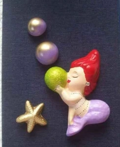 Vintage Baby Mermaid Wall Plaque w/  Gold Starfish  Partial Repaint #151 - Picture 1 of 1