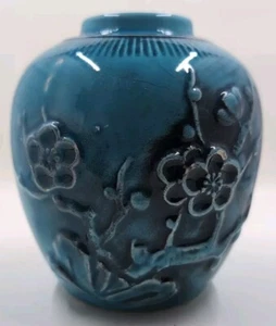 Antique Teal Glazed Floral Vase 4.5" Japan Import Aqua Wales Sticker 1940s - Picture 1 of 8