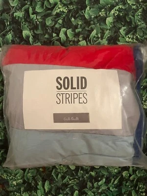 Land of Nod Modern Stripes Bold Blue Red  Crib Quilt New - Image 1 of 4