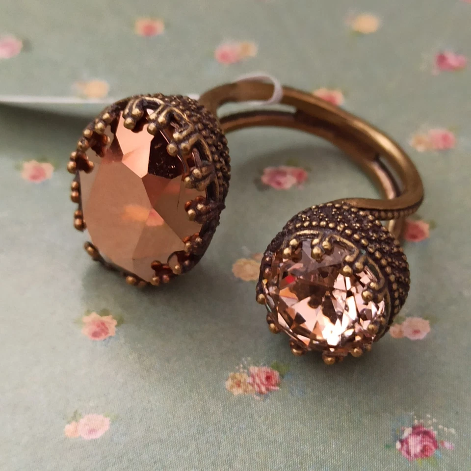 Anillo Michal Negrin Corona Superior Abierta y Grande Marrón Bronce Cristales Metálicos Nueva Caja Foto 1 de 4