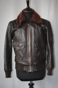 Giacca bomber aviatore pelle marrone vintage elastico in vita polsino pelliccia collo 38 piccolo - Foto 1 di 20