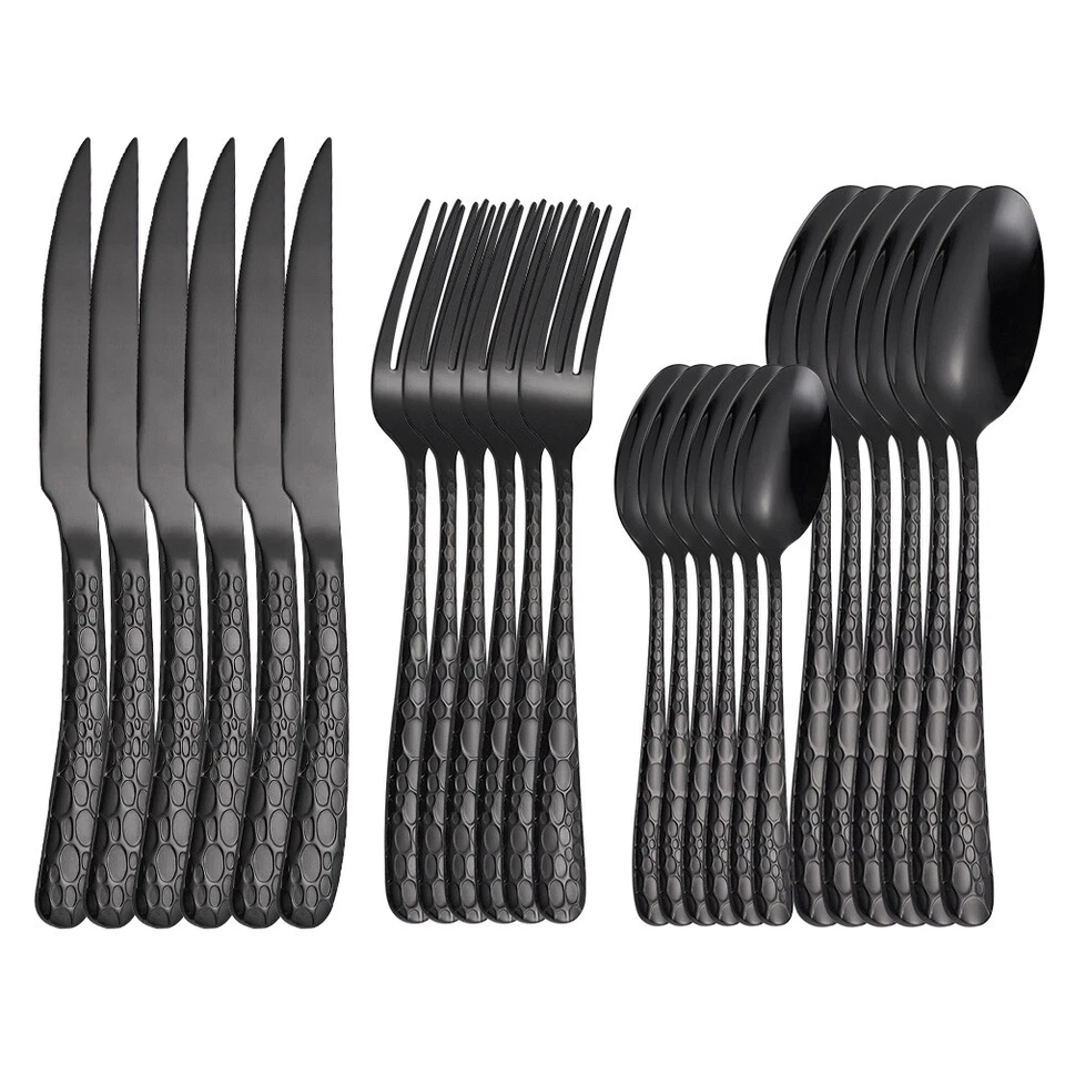 24 Stück Spülmaschinenfest Besteckset Edelstahl Messer Löffel Set für 6 Personen - Bild 1 von 4