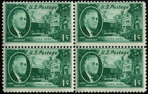 US Stamp Scott #930 Block NH - 1 Cent Green Franklin D. Roosevelt Memorial Issue - Picture 1 of 1
