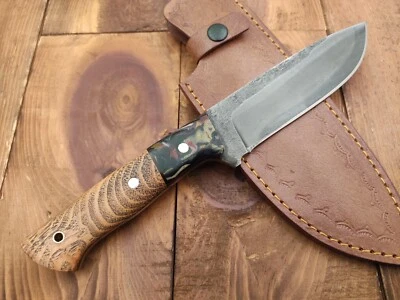 Cuchillo de caza de supervivencia de camping lavado con ácido de acero 1095 H.C hecho a mano personalizado Foto 1 de 4
