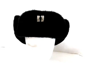 Aviator Hunting Trapper Black Hat Sz L Earflaps Lined Union made USA pre '95 VTG - Picture 1 of 12