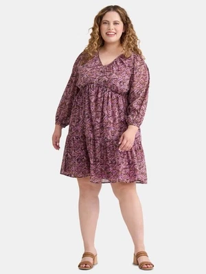 Terra & Sky Dress 4X Semi Sheer Lined Flowey Purple Floral Long Sleeve Chiffon - Image 1 of 4