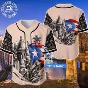 Puerto Rico Flag Custom Name 3D Baseball Jersey Shirt US SIZE ALL OVER PRINT_x0v - Picture 1 of 8