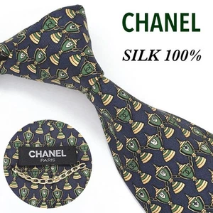 Beautiful Chanel Tie Silk Coco Mark Gold Chain Clover - Picture 1 of 6