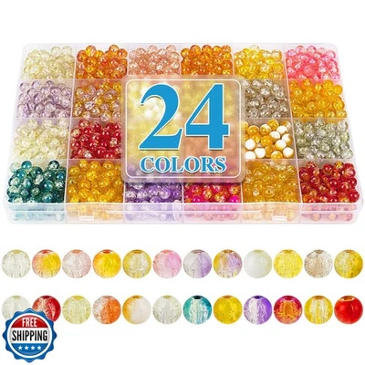 XSEINO About 1200pcs 6mm Crackle Glass Beads Bracelet Making Kit,24 Style Cra - Image 1 of 4