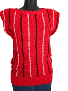 Pull vintage années 70 rouge à rayures noires et blanches Taille M - Picture 1 of 8