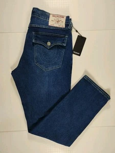 TRUE RELIGION-NUEVO CON ETIQUETAS-Jeans azules de mezclilla con solapa ajustados relajados Geno para hombre-talla W33xL32 - Imagen 1 de 14