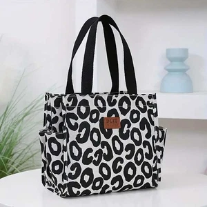 Leopard Print Tote Bag with Side Pockets Canvas Shopper Handbag - Picture 1 of 3