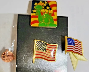 4 prendedores patrióticos de metal esmaltado - banderas americanas, estatua de la libertad, águila - Imagen 1 de 10