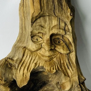 Vintage Volkskunst handgeschnitzt alter Mann Gesicht Geist Baum Treibholz Skulptur - Bild 1 von 13