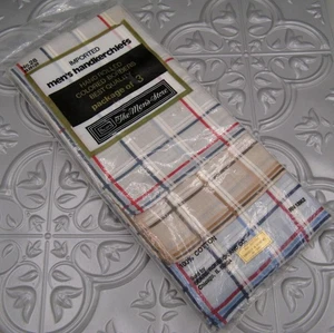 Sears The Men's Store 3 Vtg Handkerchiefs Striped Borders Cotton Philippines NIP - Picture 1 of 8