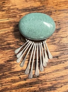 Vintage Mexican Sterling AIS Silver Amazonite Brooch Pendant - Picture 1 of 4