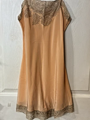 Vintage 1930s Peach Silky & Lace Lingerie Slip Teddy Romper - Image 1 of 4