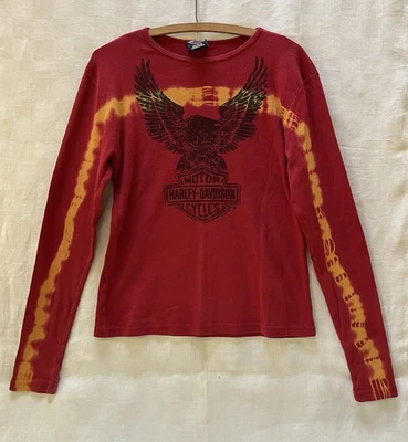 Vtg Harley-Davidson Red Shirt L Long Sleeve Wings Tie Dye Canfield Youngstown OH - Image 1 of 4