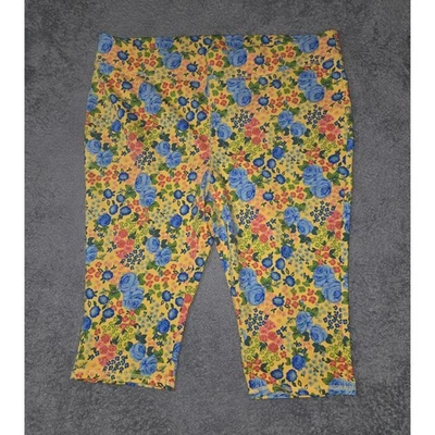 Leggings capri D&Co Active amarillos con estampado floral para mujer talla grande 2X Foto 1 de 4