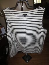 Women's Ann Taylor Black/Ivory Striped Sleeveless 4 Buttons on side Top L NWT