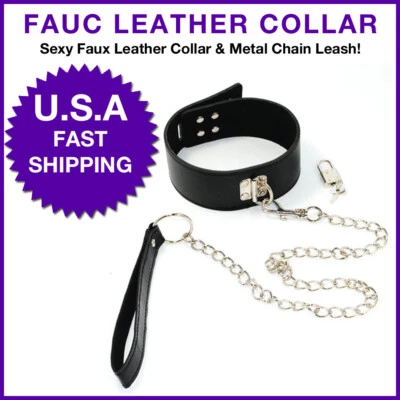 Cuello de retención fetiche de cuero sintético con puño de cuello de plomo arnés de esclavo rizado juguete Foto 1 de 3