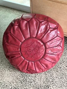 NEW Moroccan Grain Leather Pouf Pouffe Ottoman Footstool BURGUNDY - AU SELLER - Picture 1 of 4