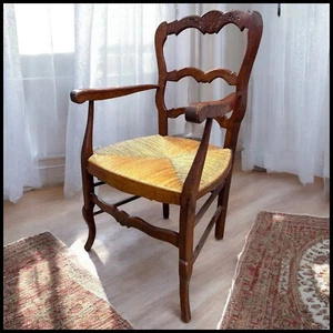 Early 20th Century French Provincial Louis XV Style Oak Ladderback Armchair - Picture 1 of 8