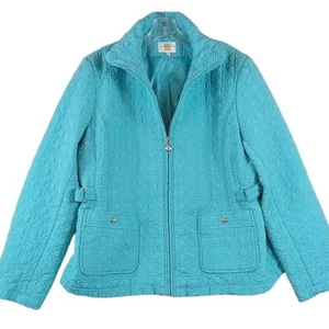 Gallery Womens Teal Diamond Quilted Front Zip Jacket Coat Snap Winter Size XL - Picture 1 of 13