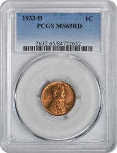 1933-D/D Lincoln Cent RPM 1 MS65RED PCGS - Picture 1 of 2