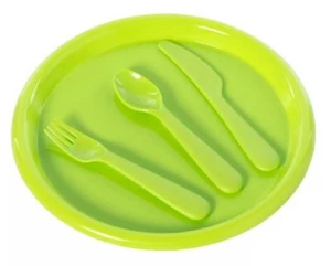Reusable Plastic Dinnerware 16-PC Set Plates Fork Knife Spoon Flatware Tableware - Picture 1 of 3