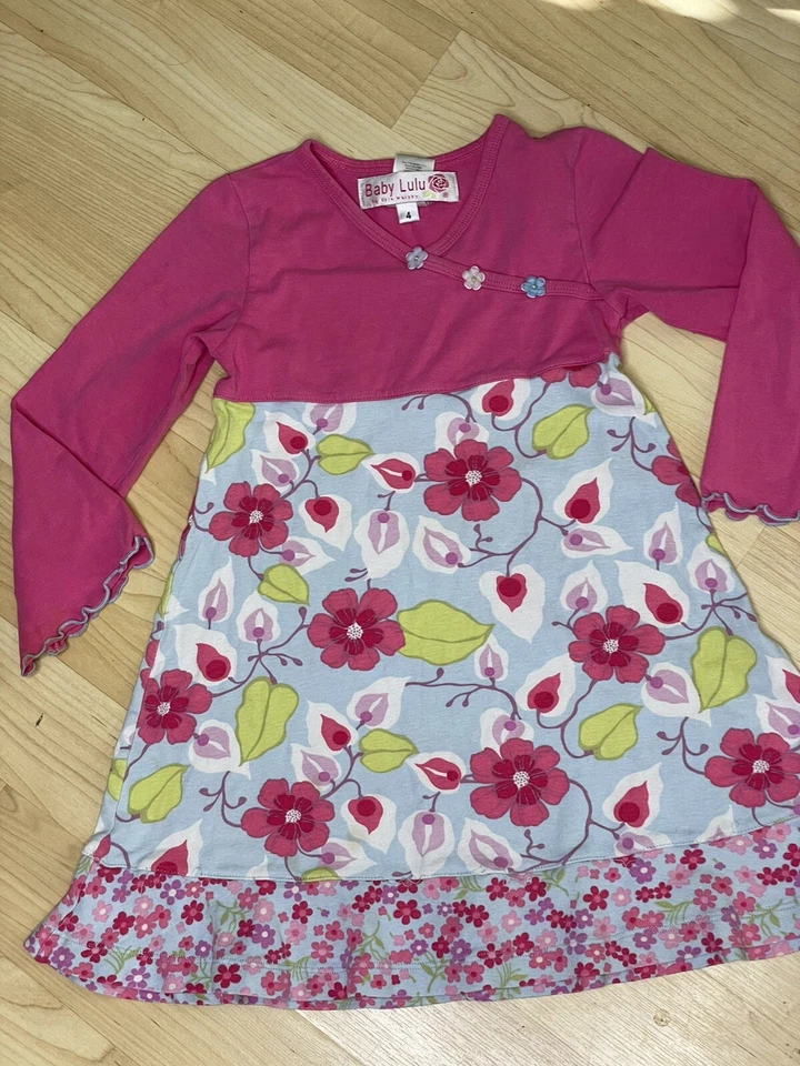 Girls 4 yr Boutique BABY LULU Ruffle Floral Dress Pink - Image 1 of 4