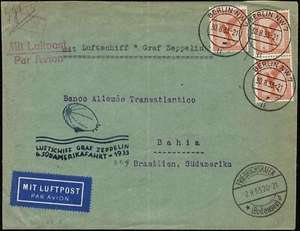 SAVOYSTAMPS-GERMANY 3rd REICH-1931-ZEPPELIN COVER FLOWN TO BAHIA BRAZIL - Picture 1 of 2