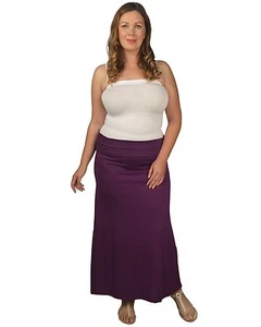 Mujer Plus 1X,2X,3X Ciruela Plegable Sobre Cintura Larga Acampanada Falda! - Imagen 1 de 4
