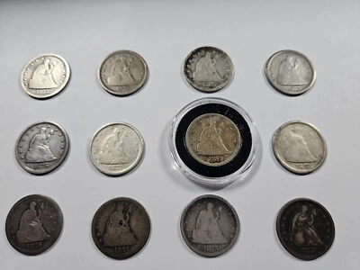 🌟(12) 1875-S Seated Liberty Twenty Cents 20c San Francisco Silver Coin Lot - Image 1 of 4