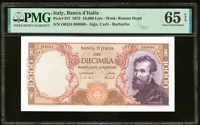 ITALY BANCA D'ITALIA 1973 10,000 LIRE PICK-97F PCGS BANKNOTE CERTIFIED CU-65-EPQ - Image 1 of 2