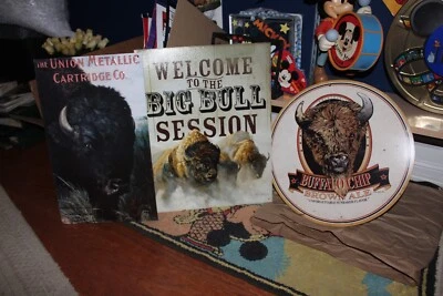 3 metal signs Buffalo Chip Brown 14" Round, Union Metallic, Welcome to Bull Sess - Image 1 of 4
