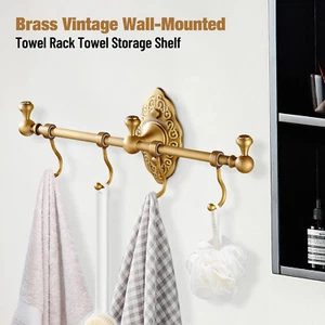 Towel Bar Rack Bathroom Towel Storage Brass Shelf Vintage Wall-Mounted Shelf - Picture 1 of 16