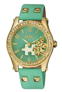 Rebel Women's RB111-9121 Gravesend Crystals Puzzel-piece Dial Teal Leather Watch - Picture 1 of 3