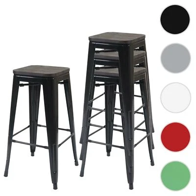 4er-Set Barhocker HWC-A73, Barstuhl, Holz-Sitzfläche Metall Industrial stapelbar - Bild 1 von 4