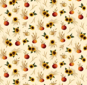Harvest Minis Ecru Sunflowers & Pumpkins Cotton Fabric 5460 by the half yard - Picture 1 of 5