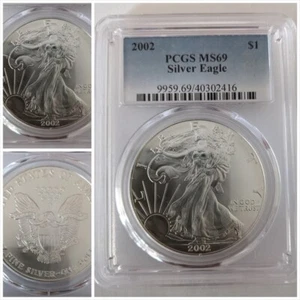 2002 American Silver Eagle Dollar, PCGS MS69 Silver Round - Picture 1 of 3
