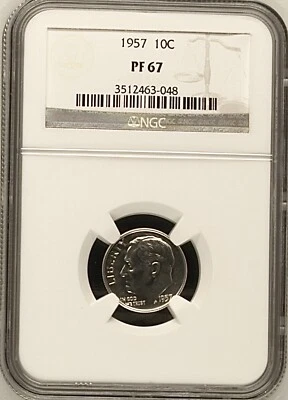 1957 10C Proof Roosevelt Ten Cent NGC PF67      3512463-048 - Image 1 of 2