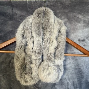 100% Real rabbit fur neck wrap fur collar / Silver gray fur scarf collar 24 In - Picture 1 of 6