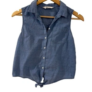 H&M Kids Blue Sleeveless Button-Up Chambray Shirt Size 18 top - Picture 1 of 7