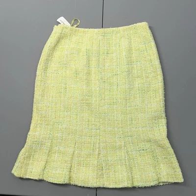 NUEVO CON ETIQUETAS Falda Carmen Marc Valvo Para Mujer 12 Forro Tweed Verde Peplum Sirena Acampanada Foto 1 de 4