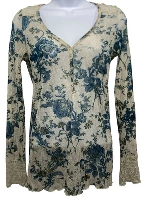 Top De Colección Denim Supply Ralph Lauren Para Mujer Manga Media Larga Floral Encaje Henley Foto 1 de 4